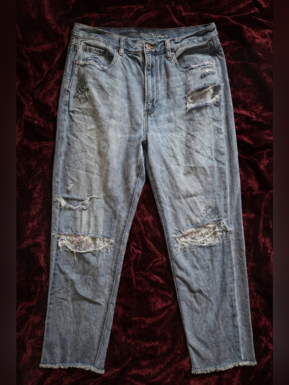 American Eagle Outfitters Light Blue Distressed Straight Leg Jeans